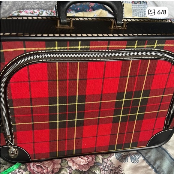 Red Plaid and Black Small Weekend Luggage Case - Picture 4 of 9